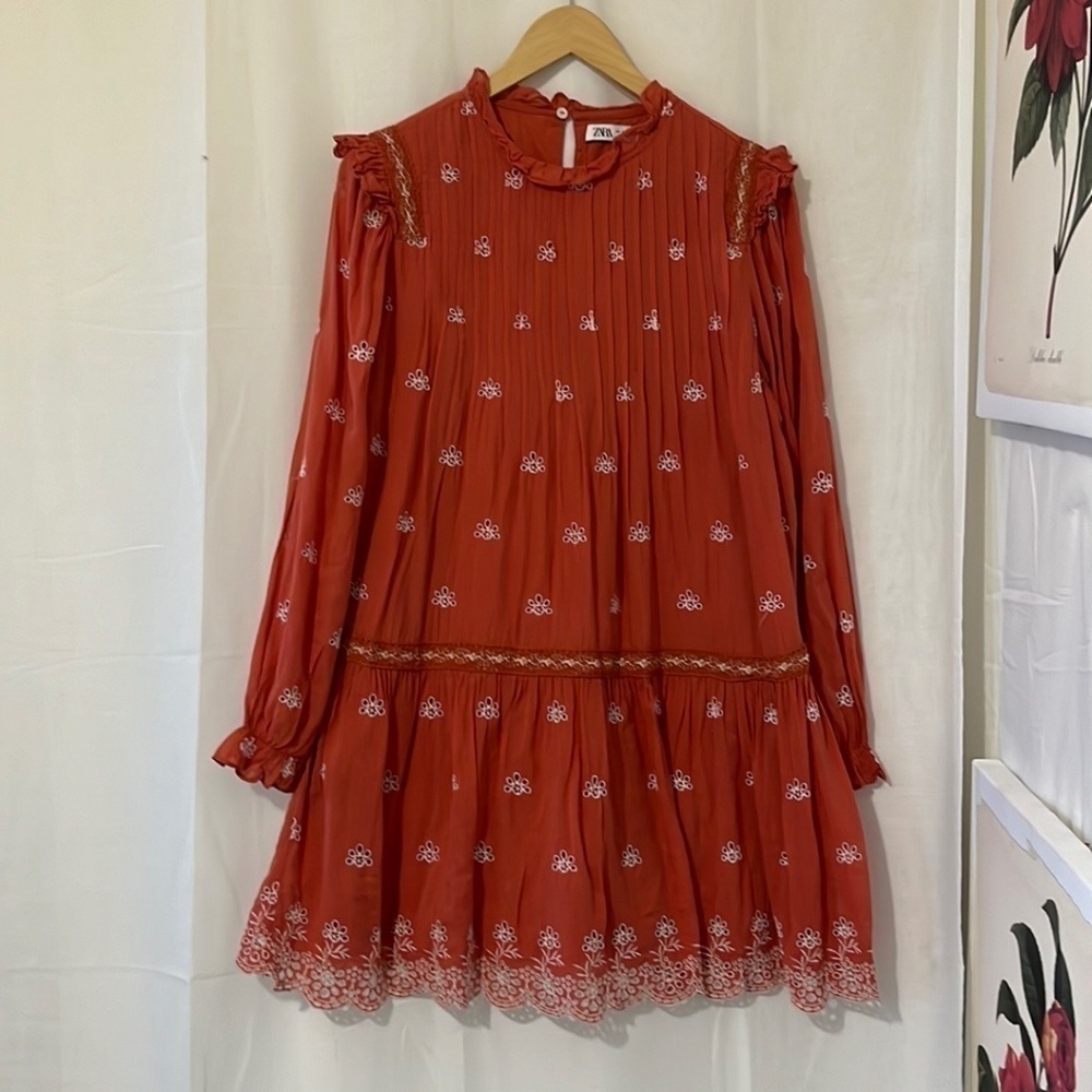 Zara Orange Long Sleeve Dress a132